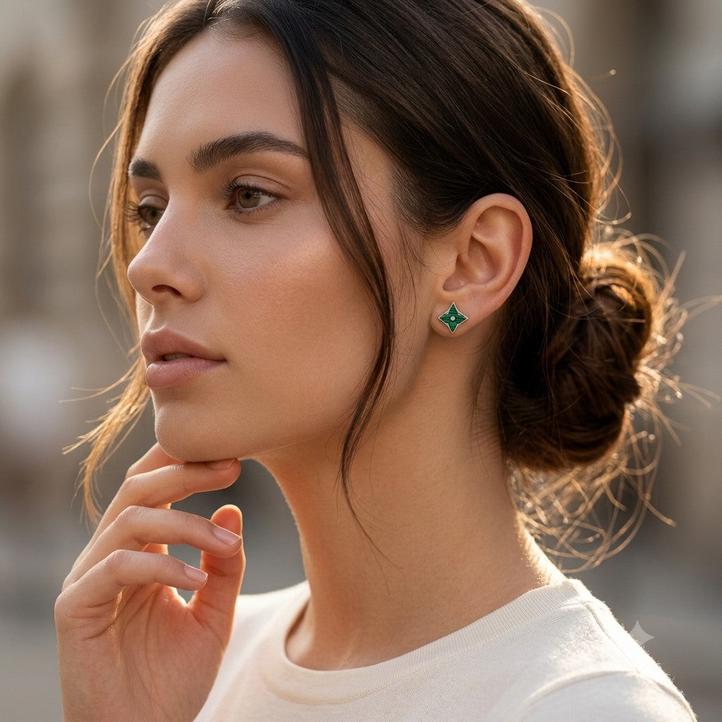Malachite Star Stud Earrings in 925 Sterling Silver