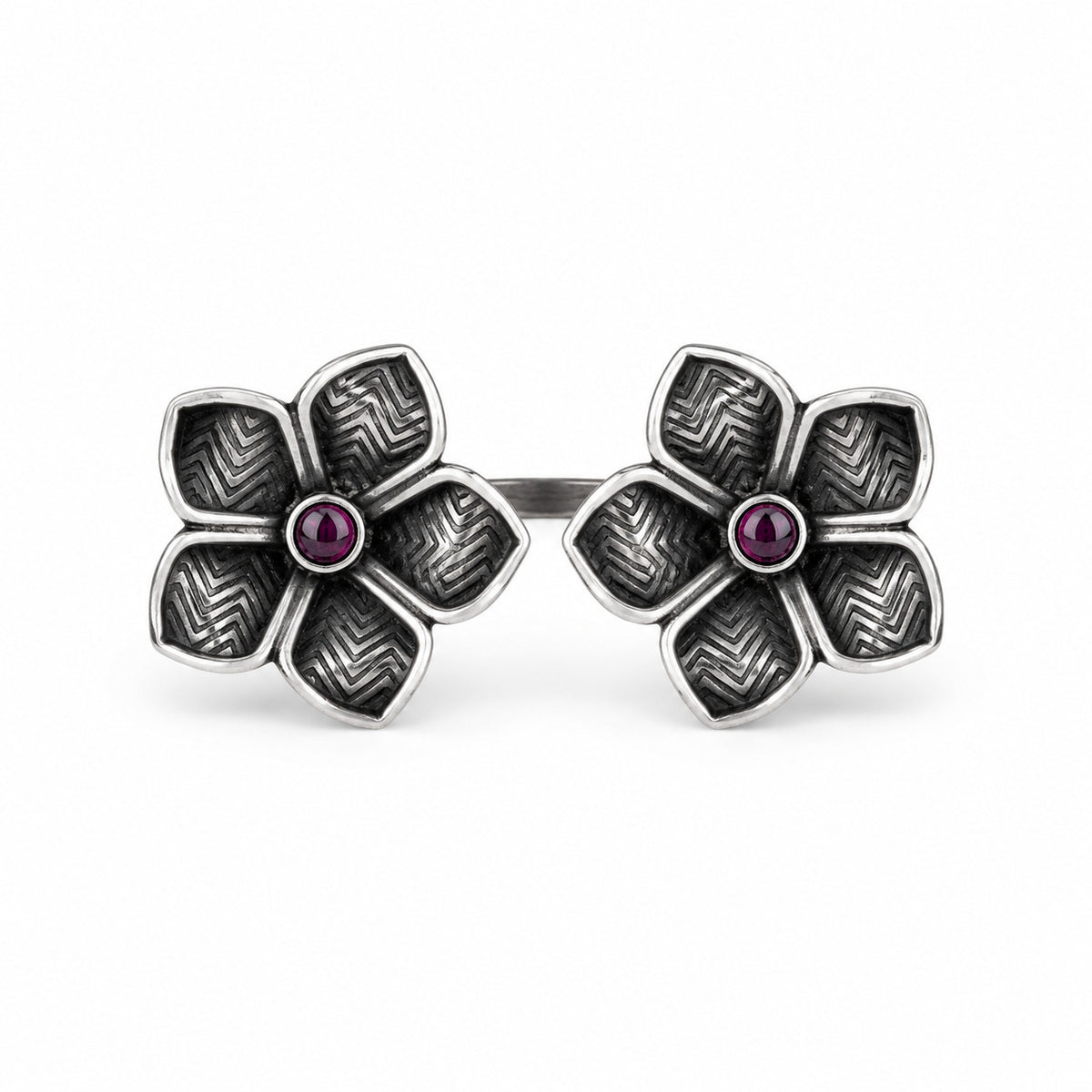 Silver Oxidised Flower Ring
