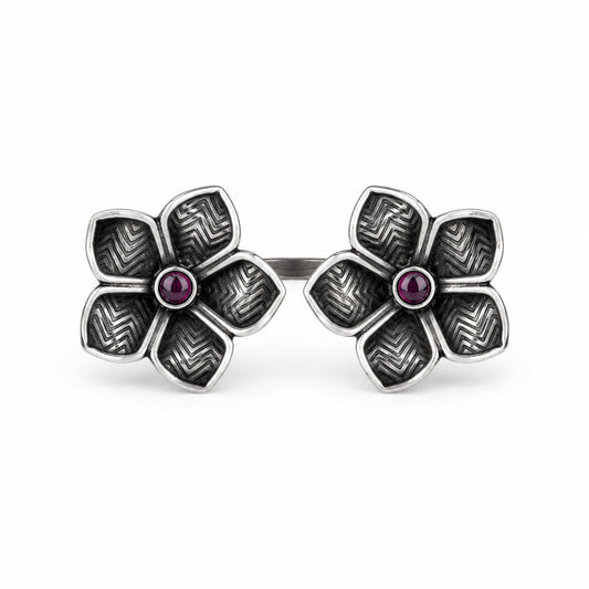Silver Oxidised Flower Ring