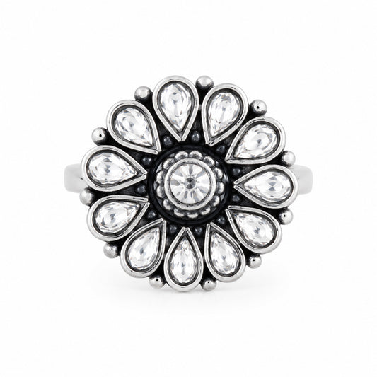 Oxidised Flower Silver Ring