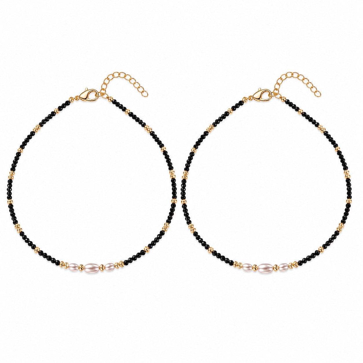 Black Beaded Pearl 925 Sterling Silver Anklet