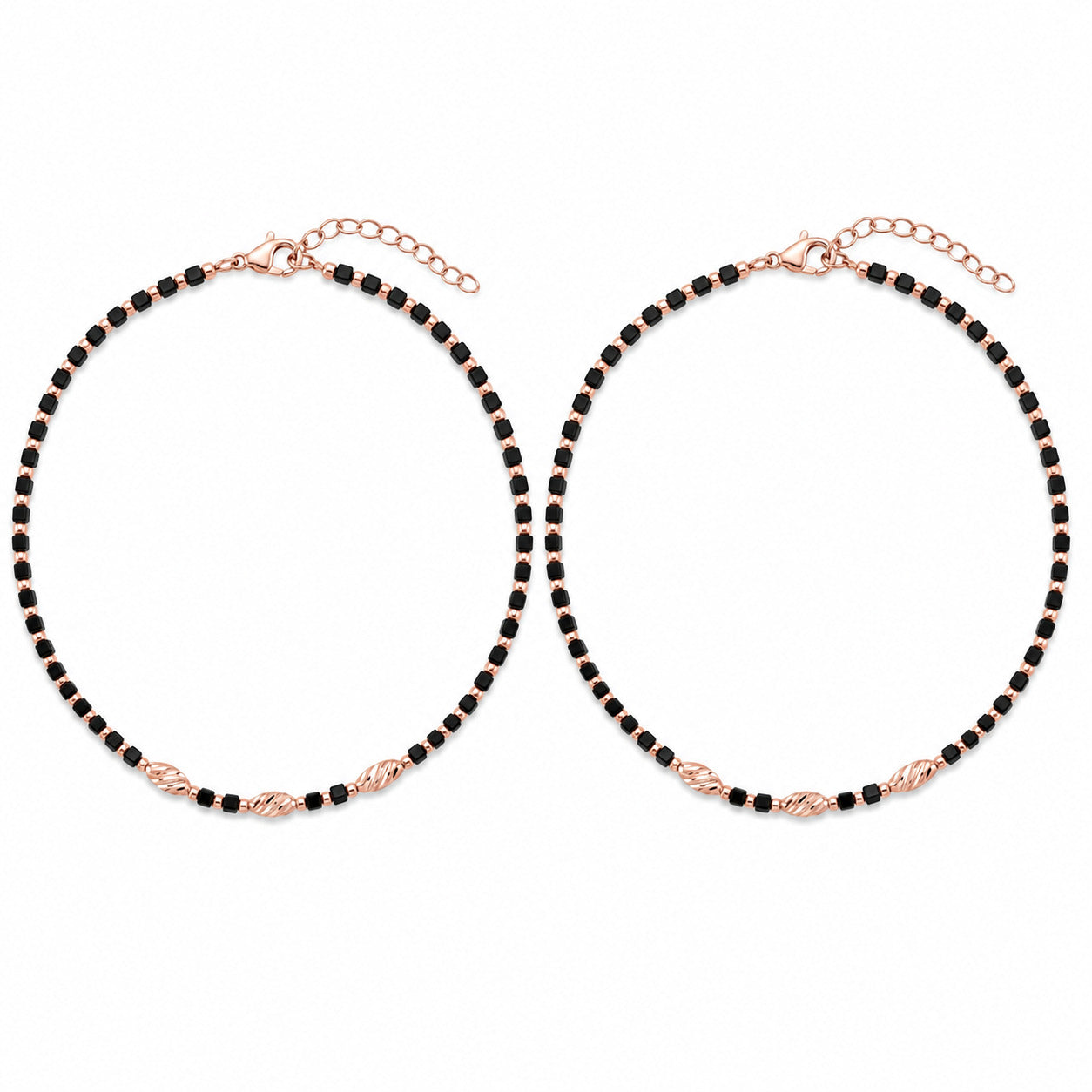Black Beaded 925 Sterling Silver Anklet