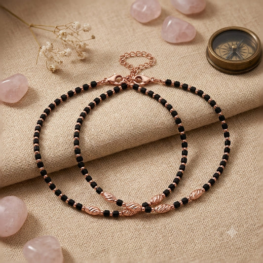 Black Beaded 925 Sterling Silver Anklet