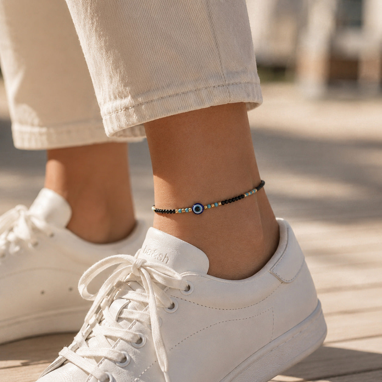Evil Eye Beaded 925 Sterling Silver Anklet