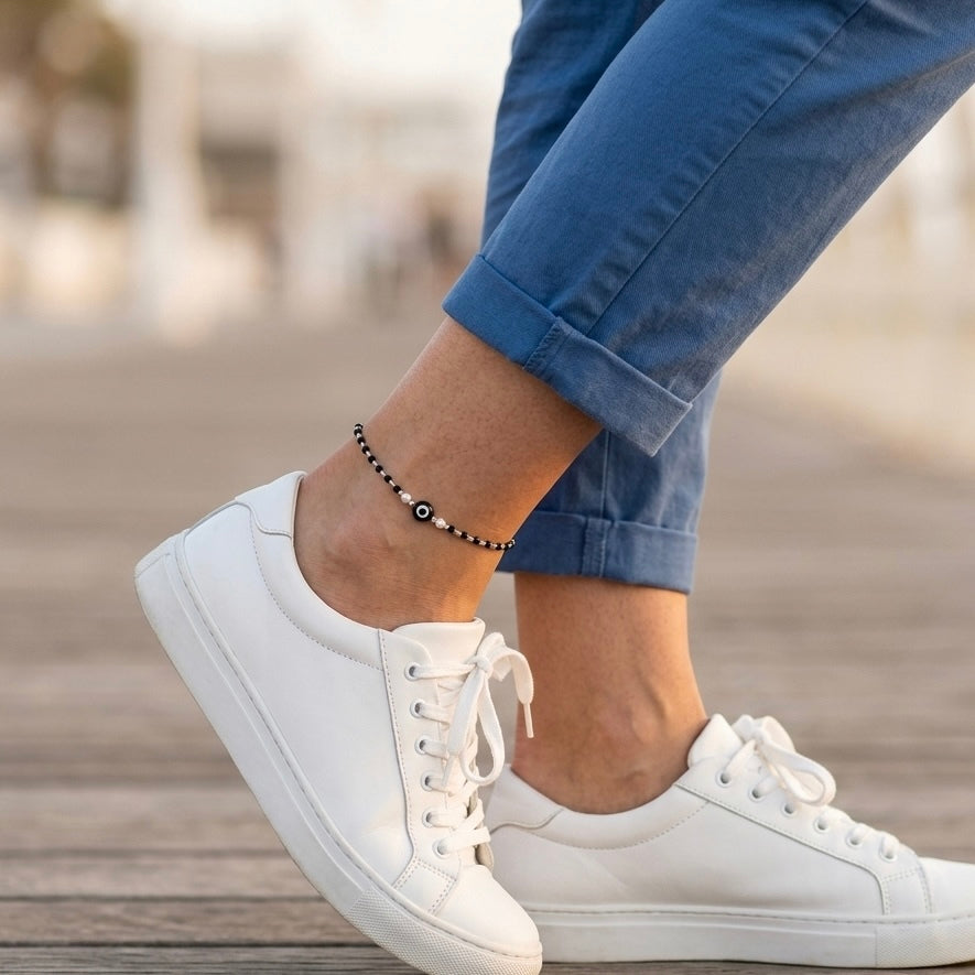 Evil Eye Anklet in 925 Sterling Silver