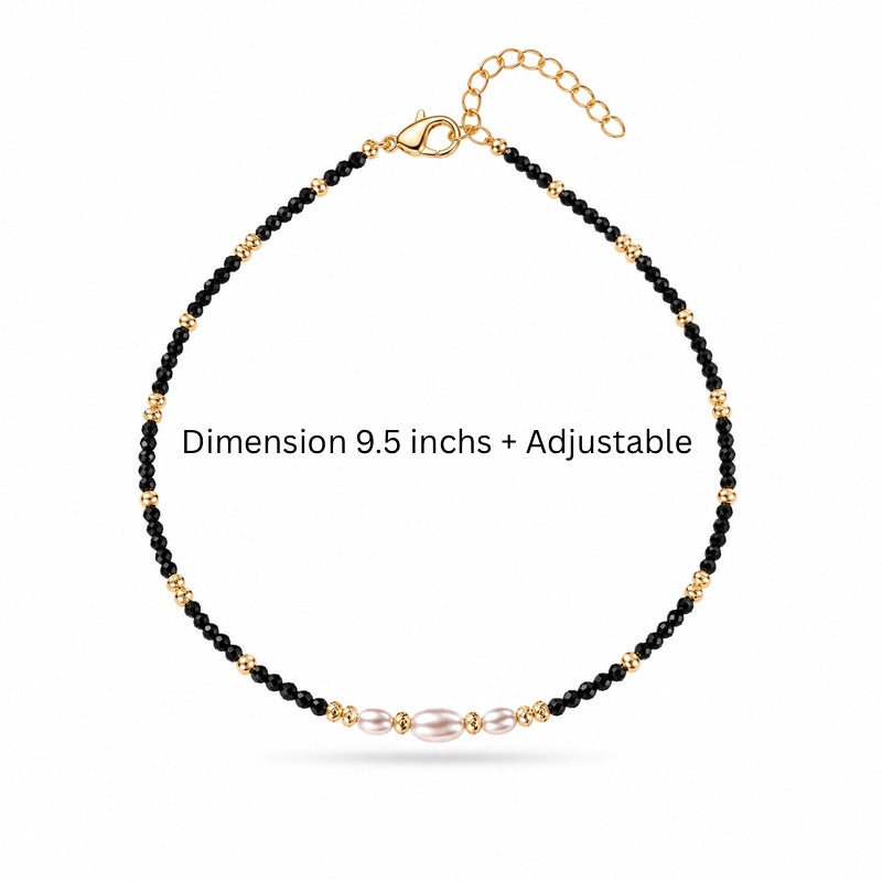 Black Beaded Pearl 925 Sterling Silver Anklet