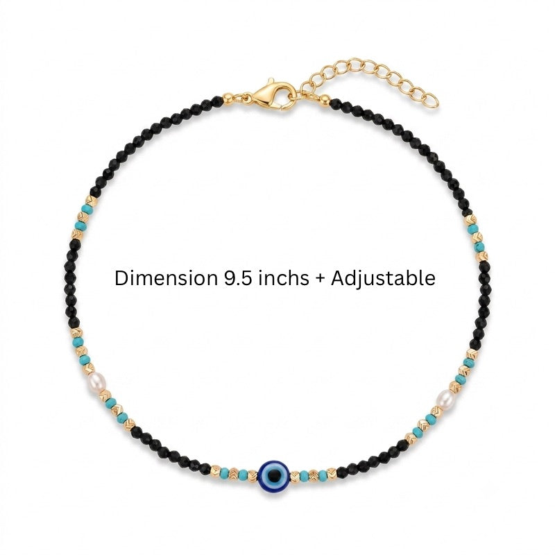 Evil Eye Beaded 925 Sterling Silver Anklet