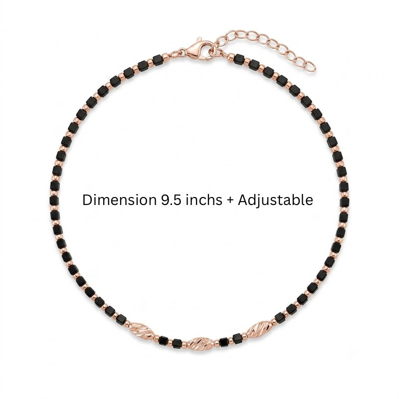 Black Beaded 925 Sterling Silver Anklet