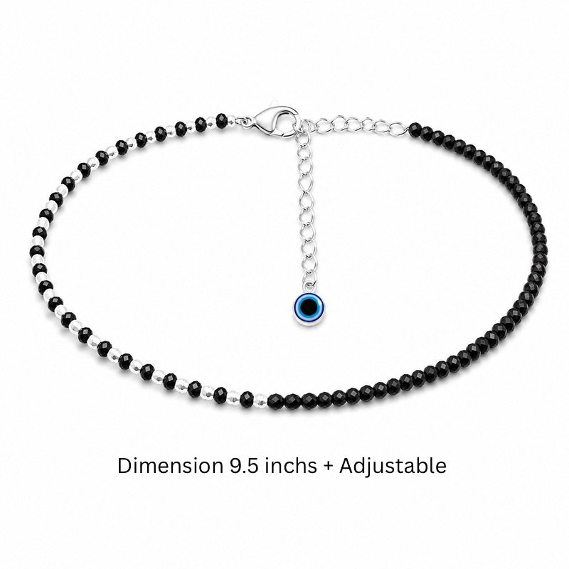 Silver Blue Evil Eye Charm Anklet in 925 Sterling Silver