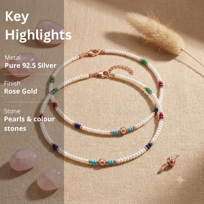 Pearl Beaded 925 Sterling Silver Anklet