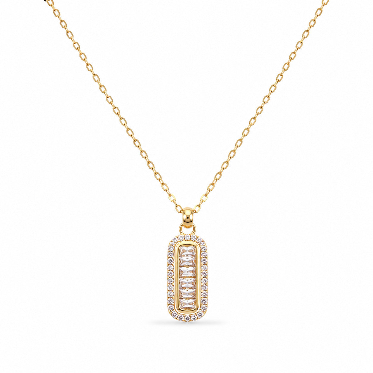 Regal Baguette CZ Necklace in 925 Sterling Silver (Gold Plated)