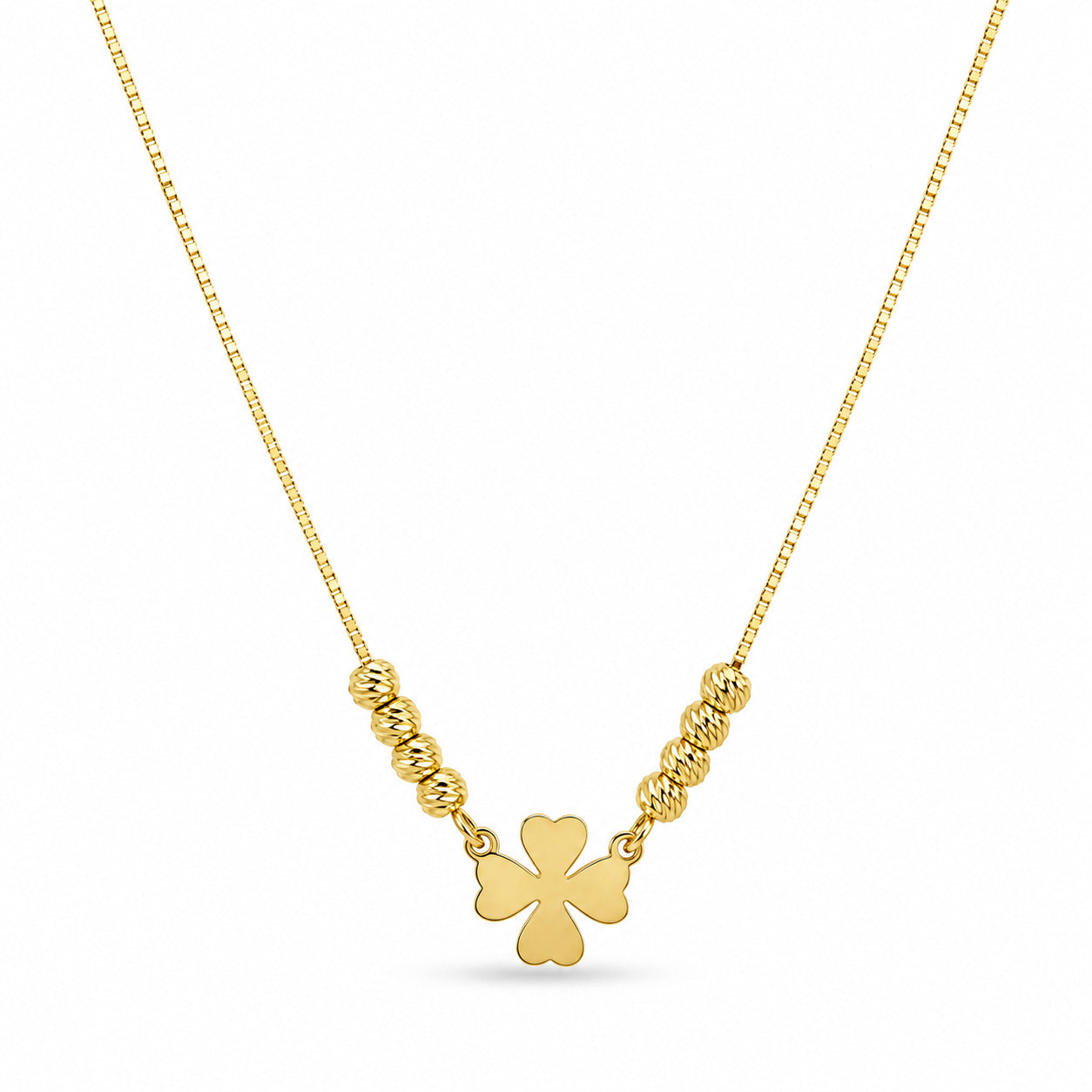 Lucky Clover Beaded Necklace in 925 Sterling Silver (Gold Plated)
