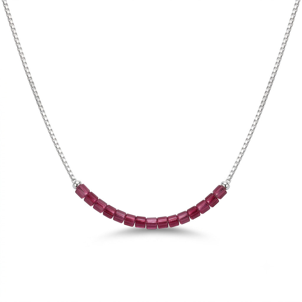 Ruby Baguette Bar Necklace in 925 Sterling Silver
