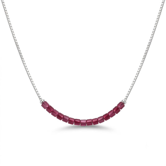 Ruby Baguette Bar Necklace in 925 Sterling Silver