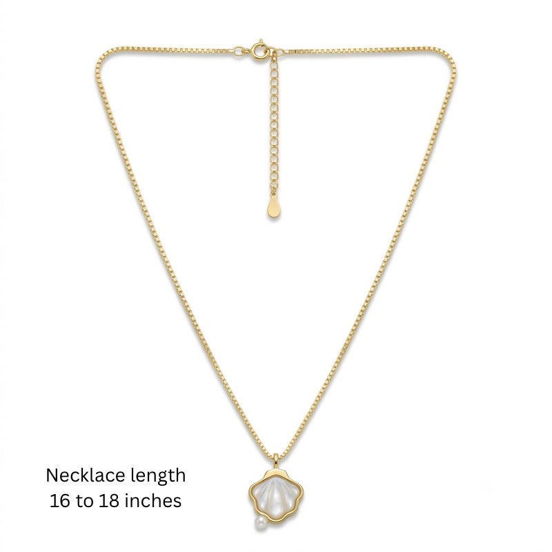 Golden Shell Pearl Necklace in 925 Sterling Silver