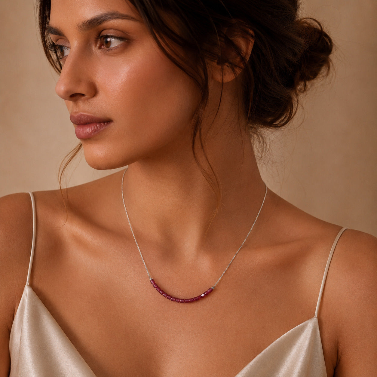 Ruby Baguette Bar Necklace in 925 Sterling Silver