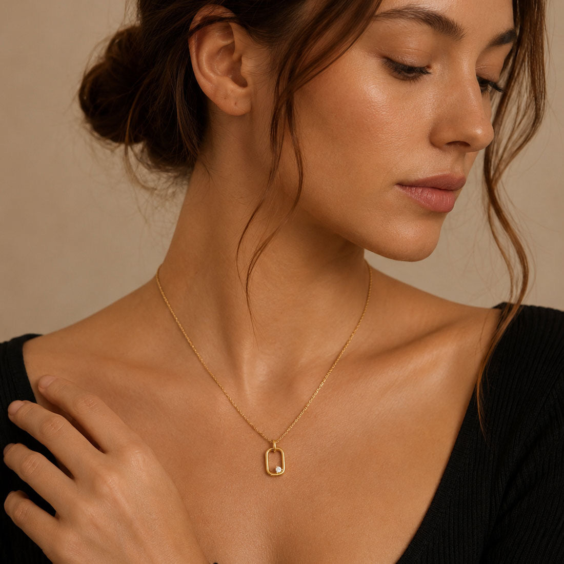 Celeste Solitaire Pendant Necklace in 925 Sterling Silver (Gold Plated)
