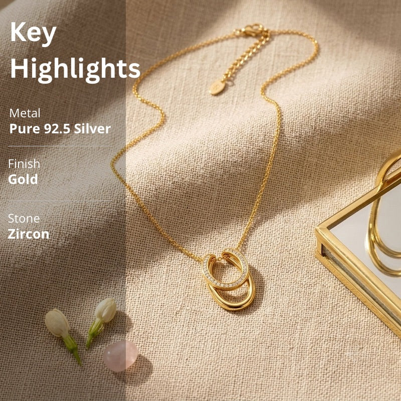 Interlock Halo Necklace in 925 Sterling Silver (Gold Plated)