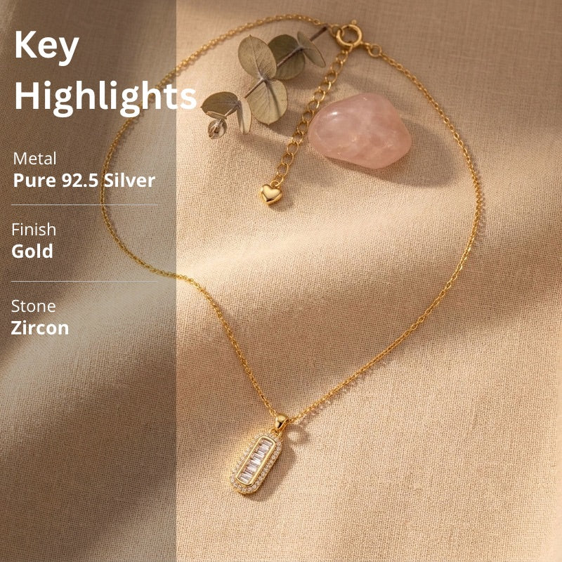 Regal Baguette CZ Necklace in 925 Sterling Silver (Gold Plated)