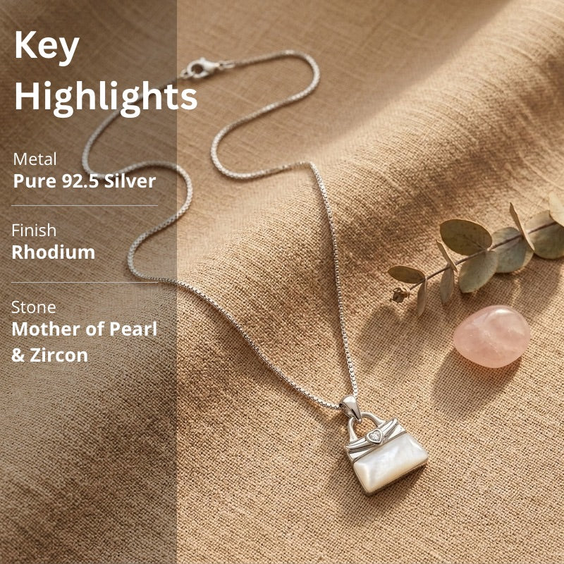 Luxe Handbag Pendant Necklace in 925 Sterling Silver