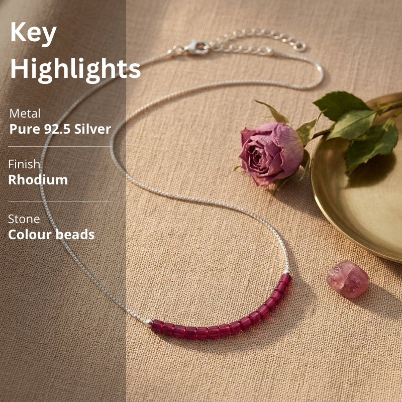 Ruby Baguette Bar Necklace in 925 Sterling Silver