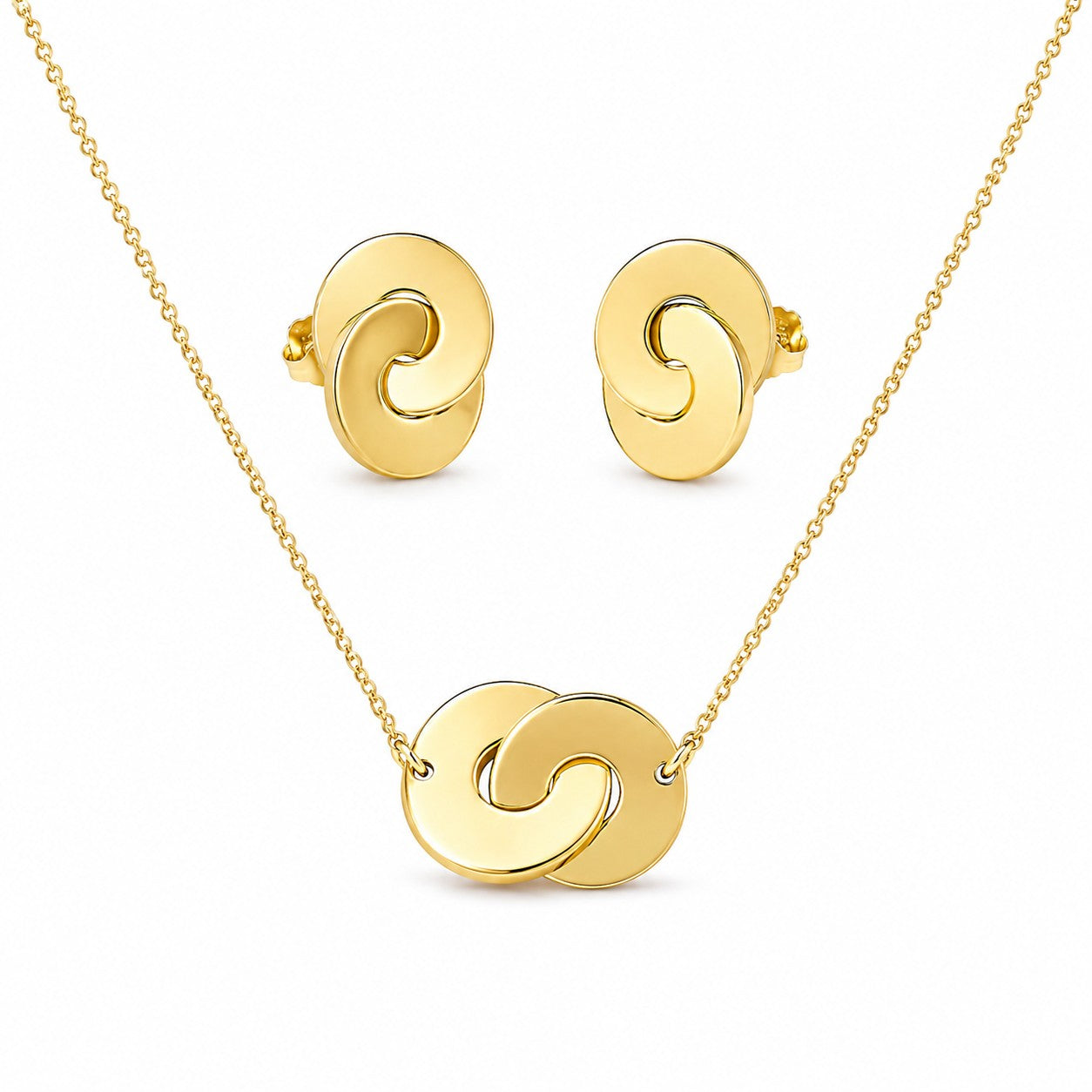 Interlocking Circle Pendant & Earrings Set in 925 Sterling Silver