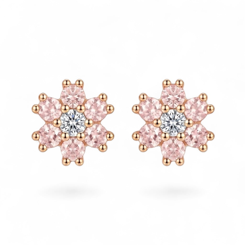 Blush Pink Flower Stud Earrings in 925 Sterling Silver (Rose Gold Plated)