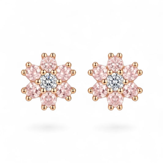 Blush Pink Flower Stud Earrings in 925 Sterling Silver (Rose Gold Plated)