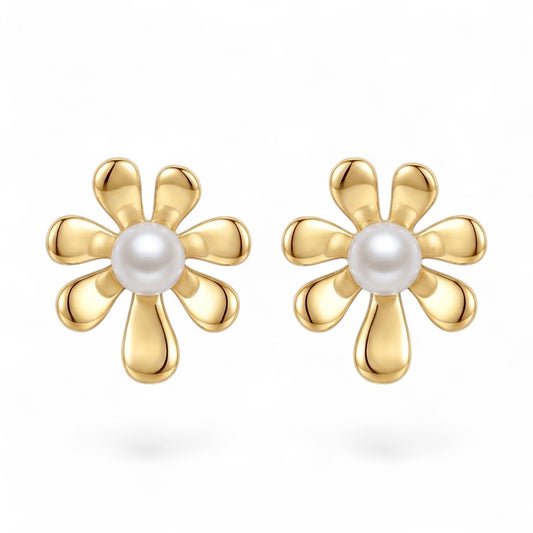 Pearl Flower Stud Earrings in 925 Sterling Silver (Gold Plated)
