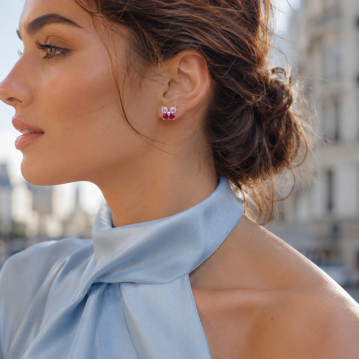 Pink Butterfly Stud Earrings in 925 Sterling Silver