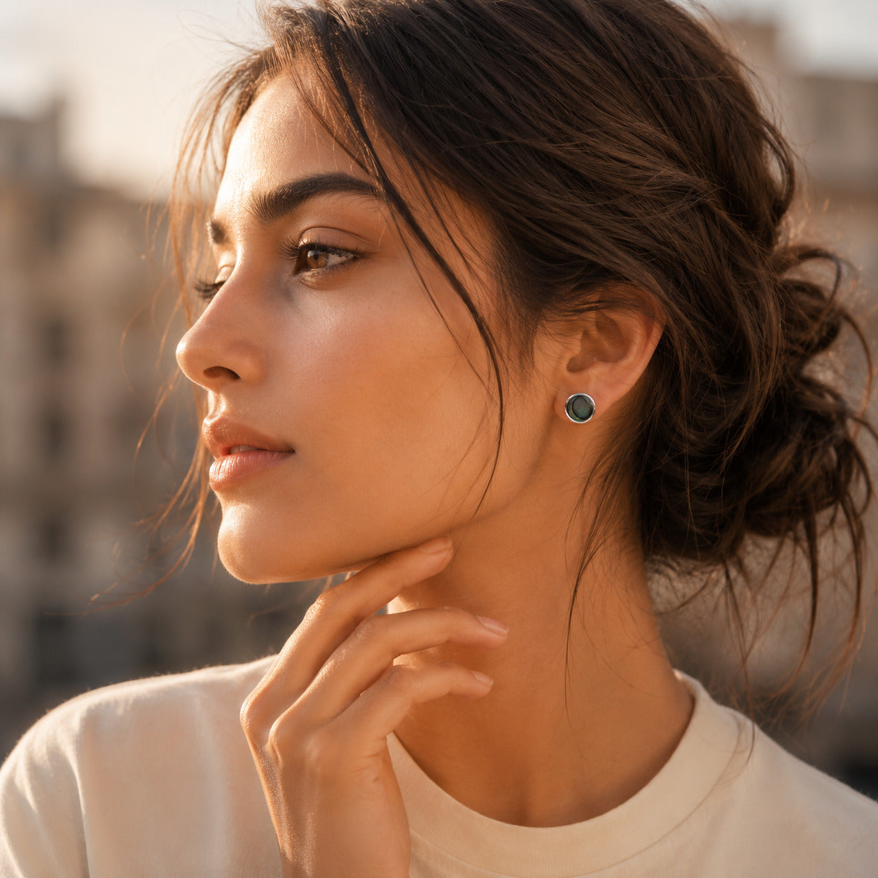 Abalone Shell Round Stud Earrings in 925 Sterling Silver