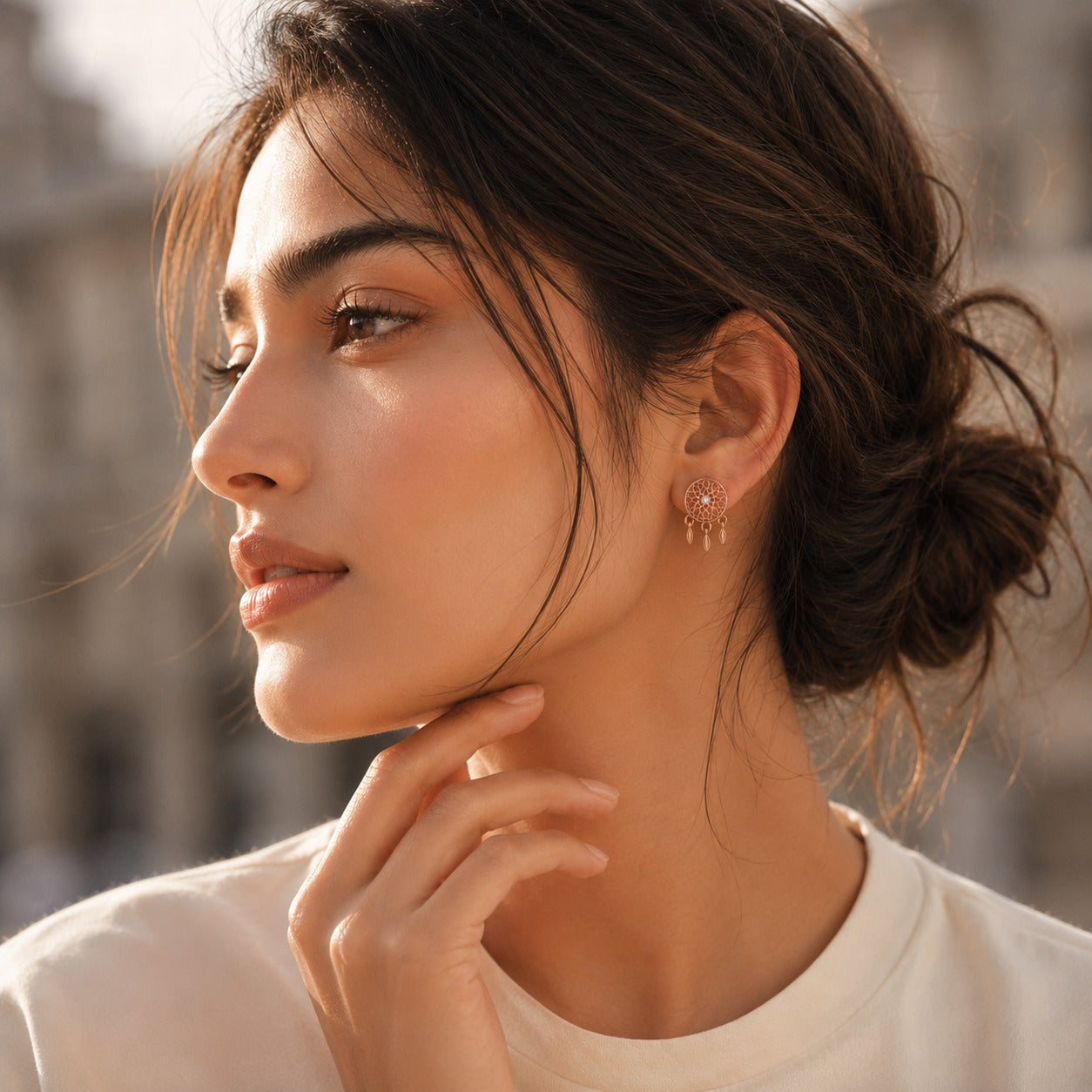 Rose Gold Dreamcatcher Stud Earrings in 925 Sterling Silver