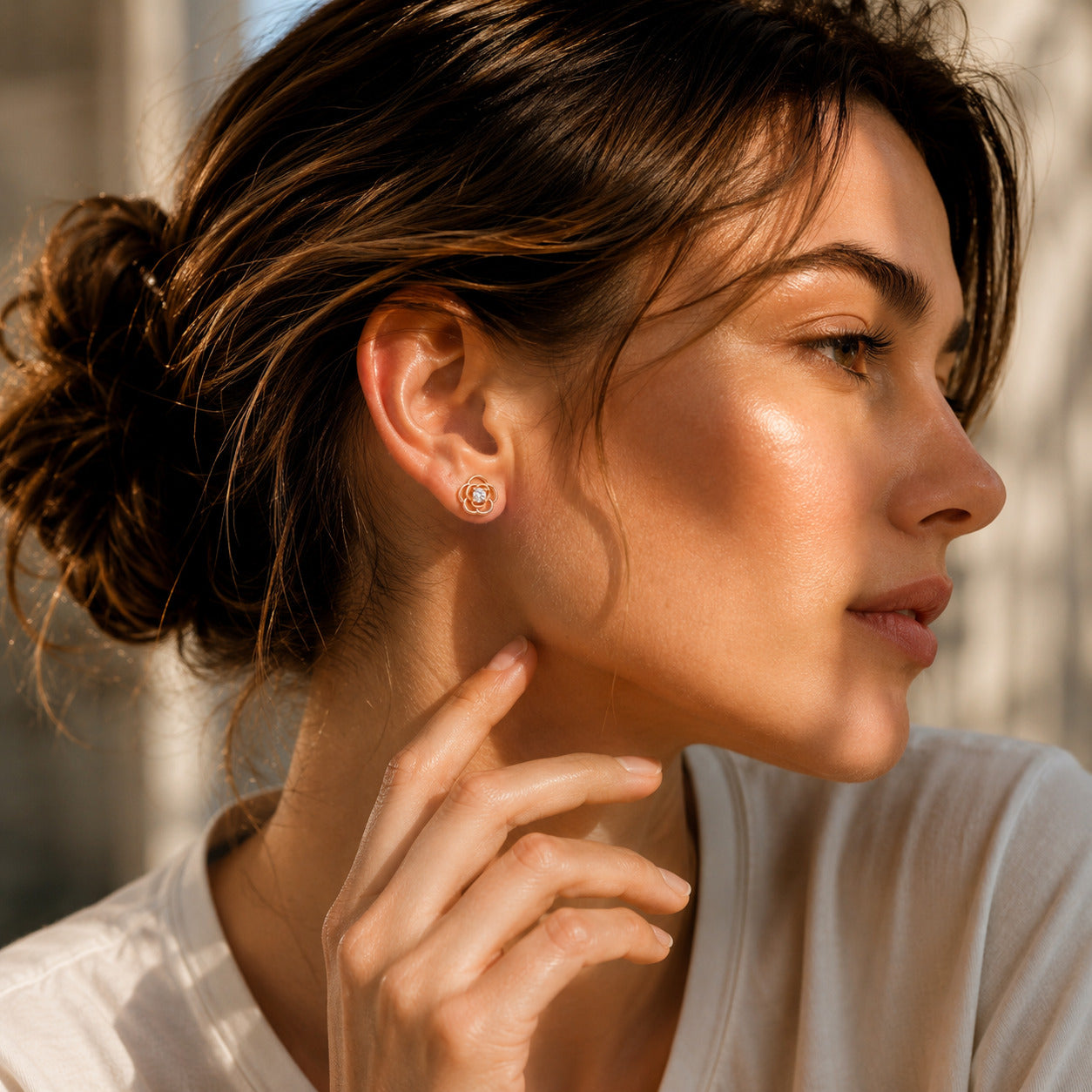 Rose Bloom CZ Stud Earrings in 925 Sterling Silver (Rose Gold Plated)