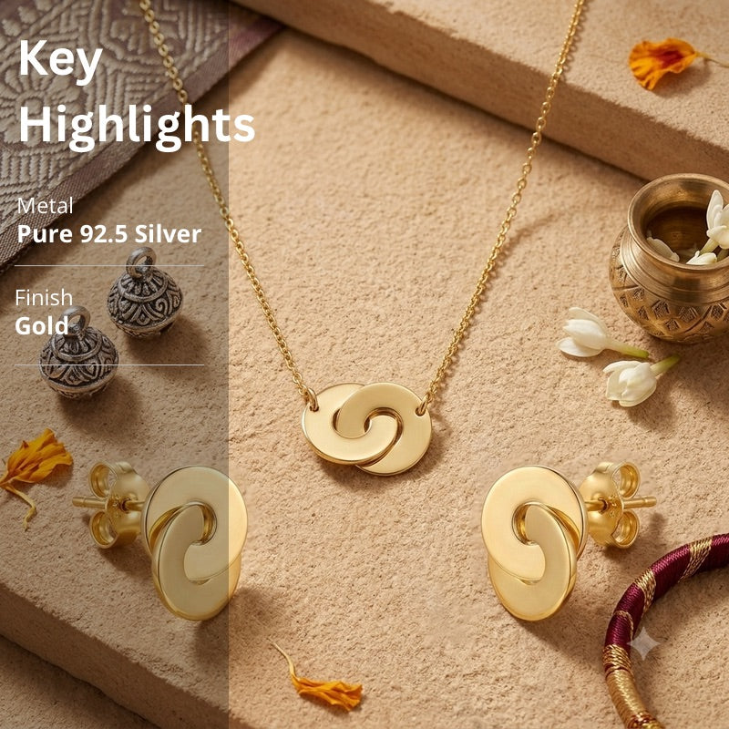 Interlocking Circle Pendant & Earrings Set in 925 Sterling Silver