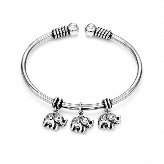 Silver Dangling Elephant Cuff