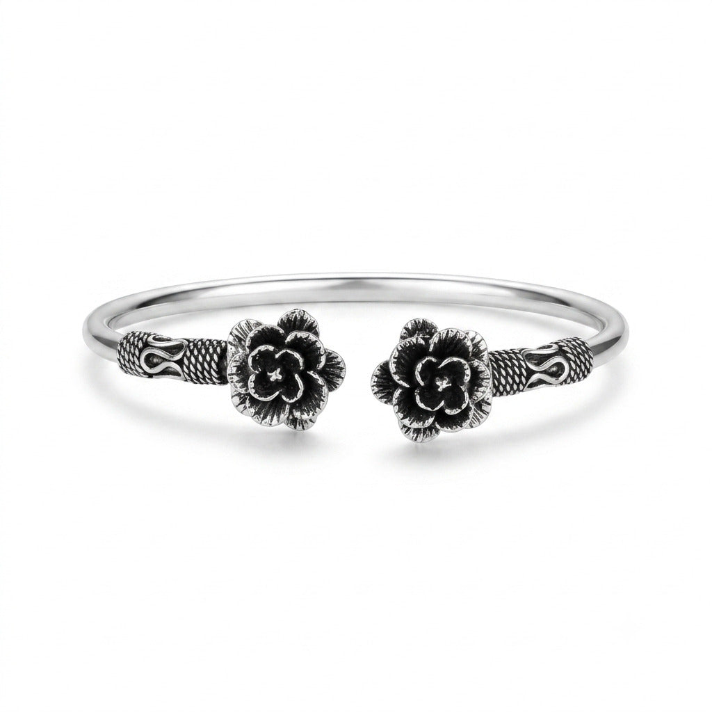 Silver oxidised Flower Cuff