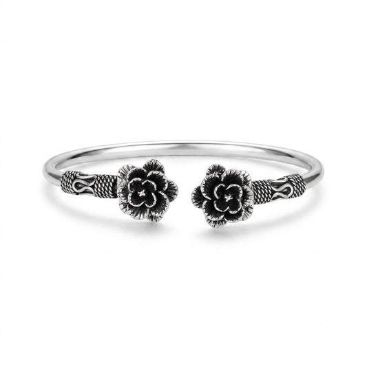 Silver oxidised Flower Cuff