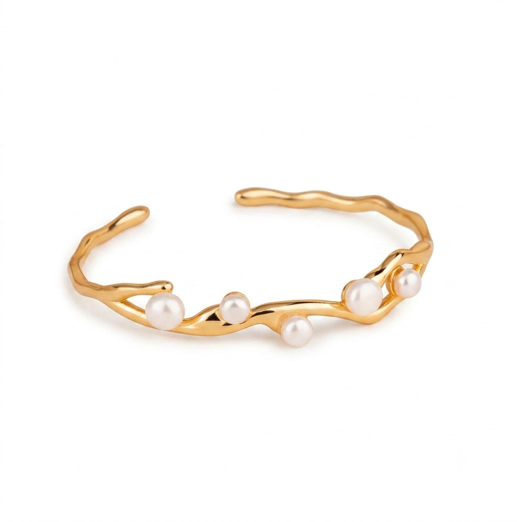 Pearl On Gold Cuff