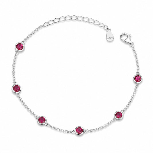 Ruby Pink Silver Bracelet