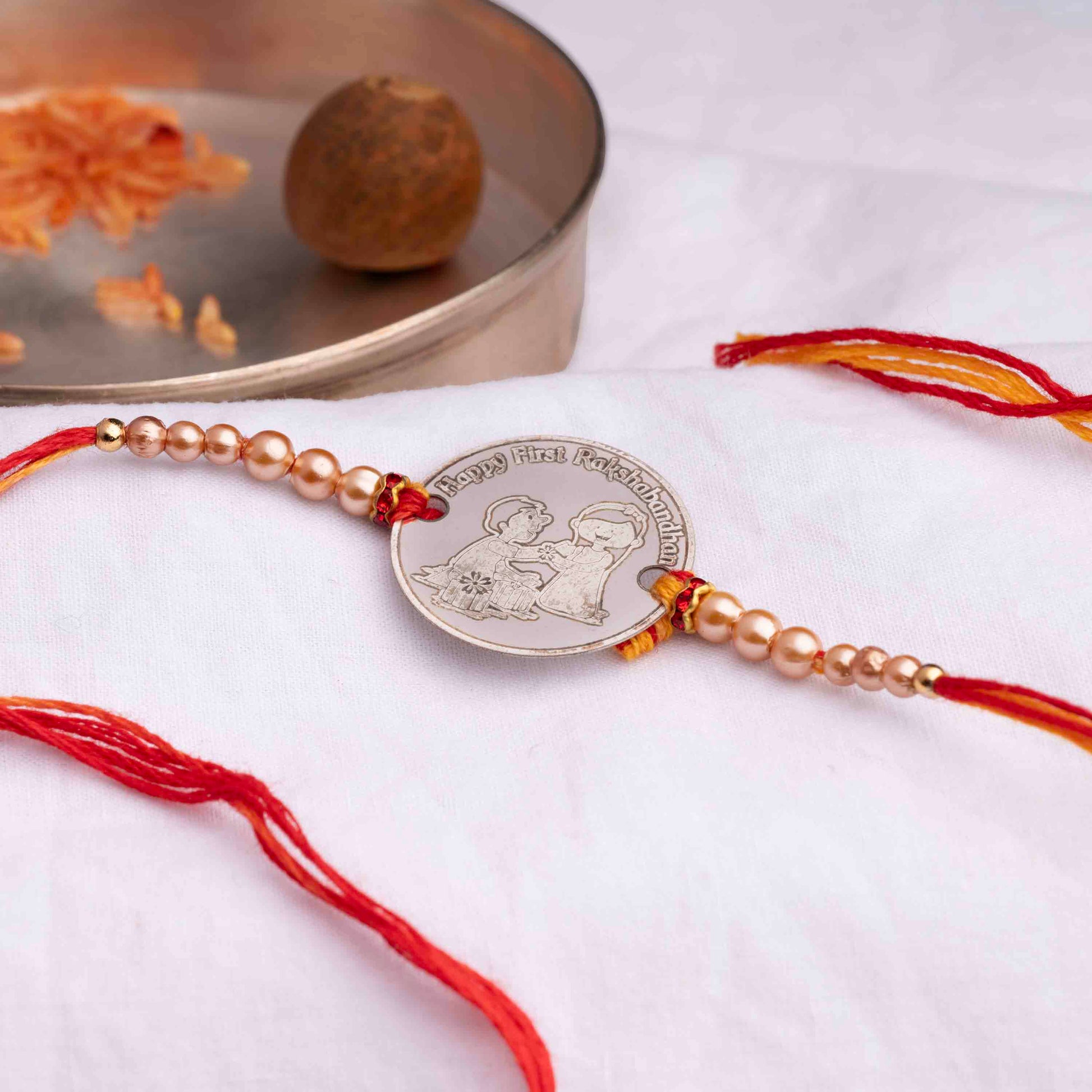 Minimalist silver rakhi with modern style