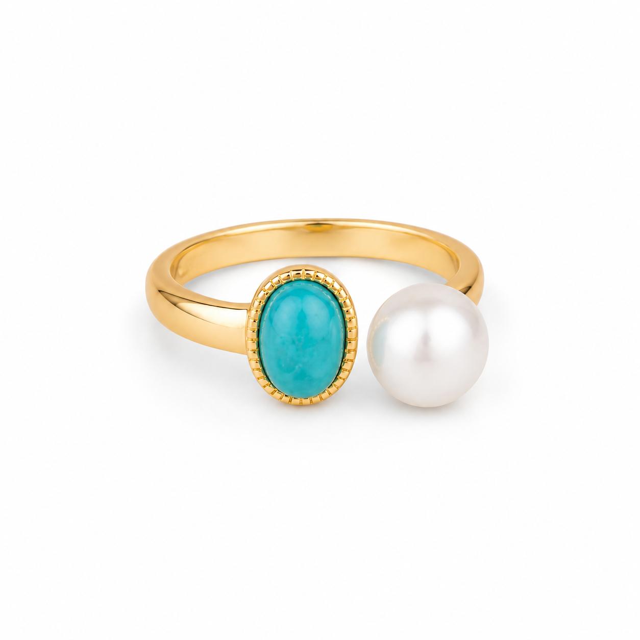 Gold Pearls and Turquoise Ring