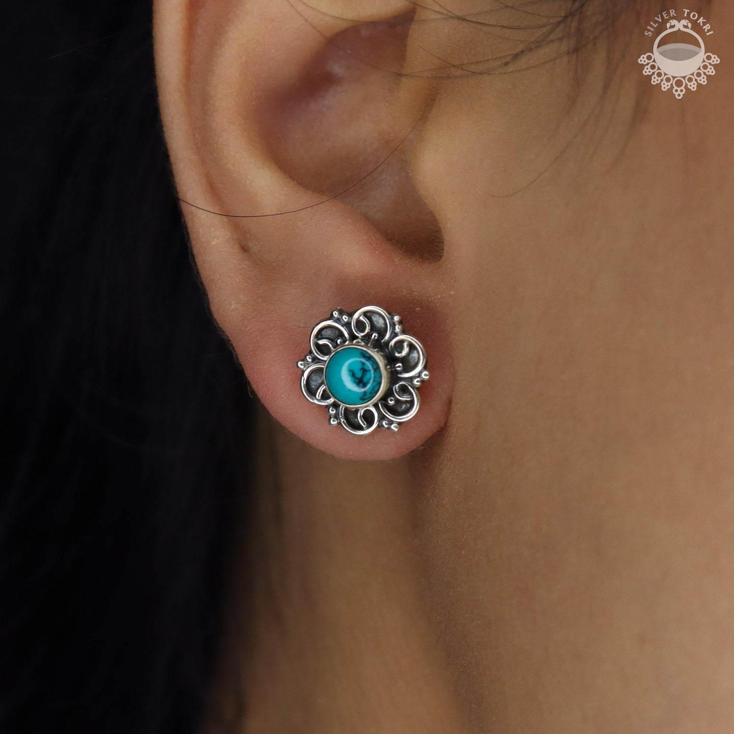 Turquoise Floral Studs